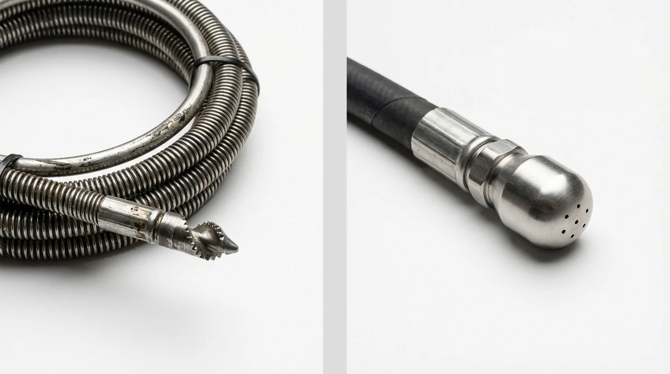 Drain snake cable and hydro jetting nozzle used for drain cleaning in Highland Falls, NY