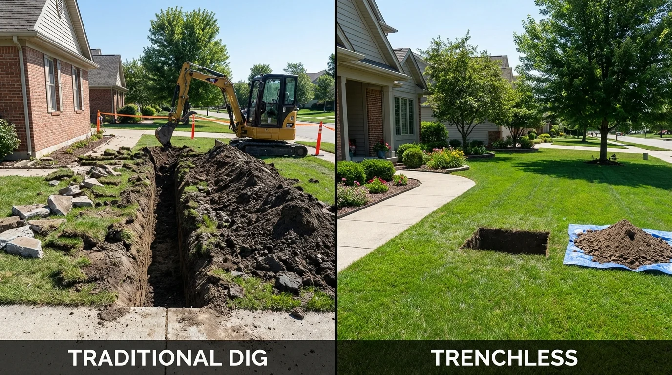 Trenchless sewer repair with minimal yard damage versus traditional excavation in Highland Falls, NY